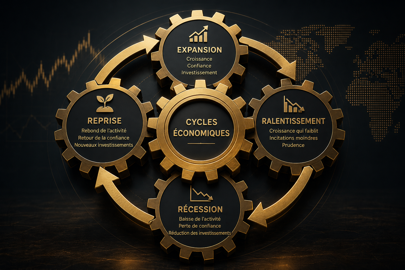 Illustration des cycles économiques et de leur impact sur la croissance et l’investissement international structuré