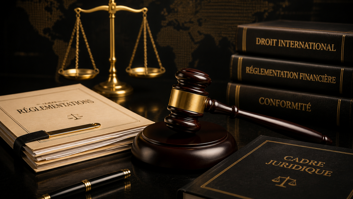 Marteau de juge et documents juridiques illustrant le risque réglementaire dans l’investissement international