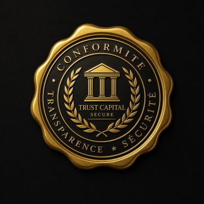 Sceau officiel doré symbolisant la conformité, la sécurité et la transparence – Trust Capital Secure