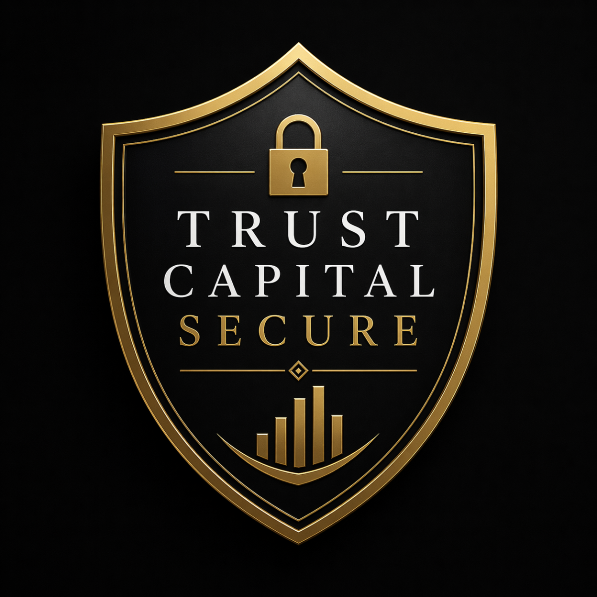 Blason de sécurité Trust Capital Secure illustrant un investissement international structuré sécurisé